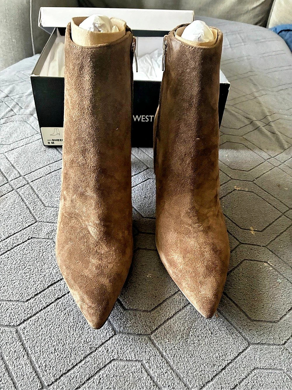 Nine West Sheeba Pointed Toe Bootie Pointed Toe Heeled Boots Brown US 8 M